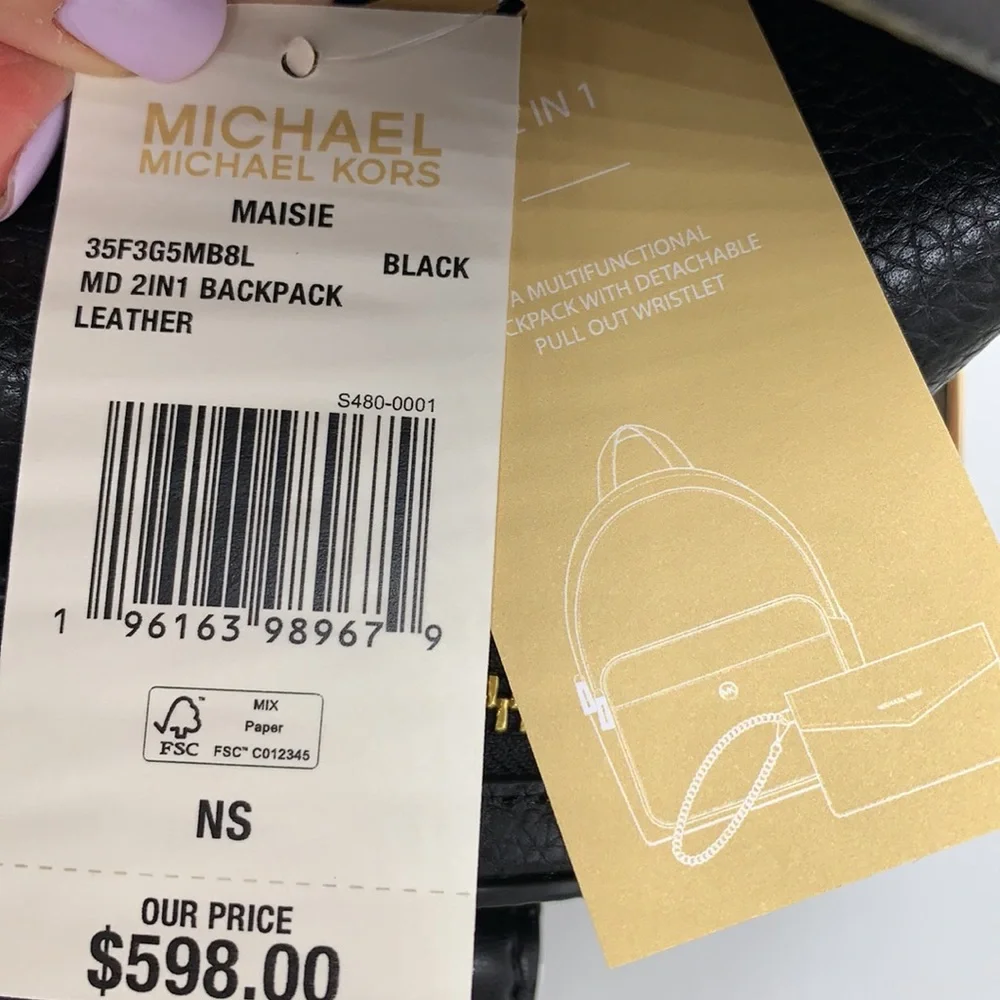 MICHAEL KORS BLACK COLOR Maisie Medium Pebbled Leather 2-in-1 Backpack